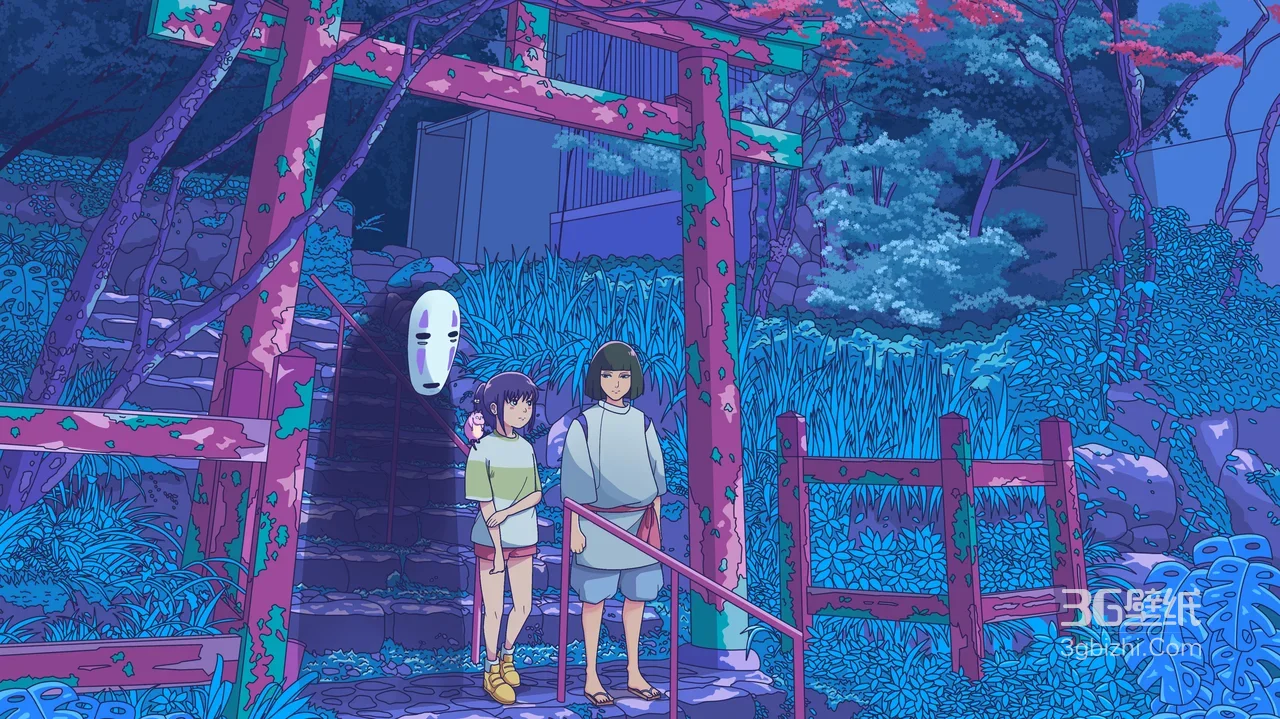 千寻&白龙&无脸男 千与千寻唯美日系动漫壁纸1