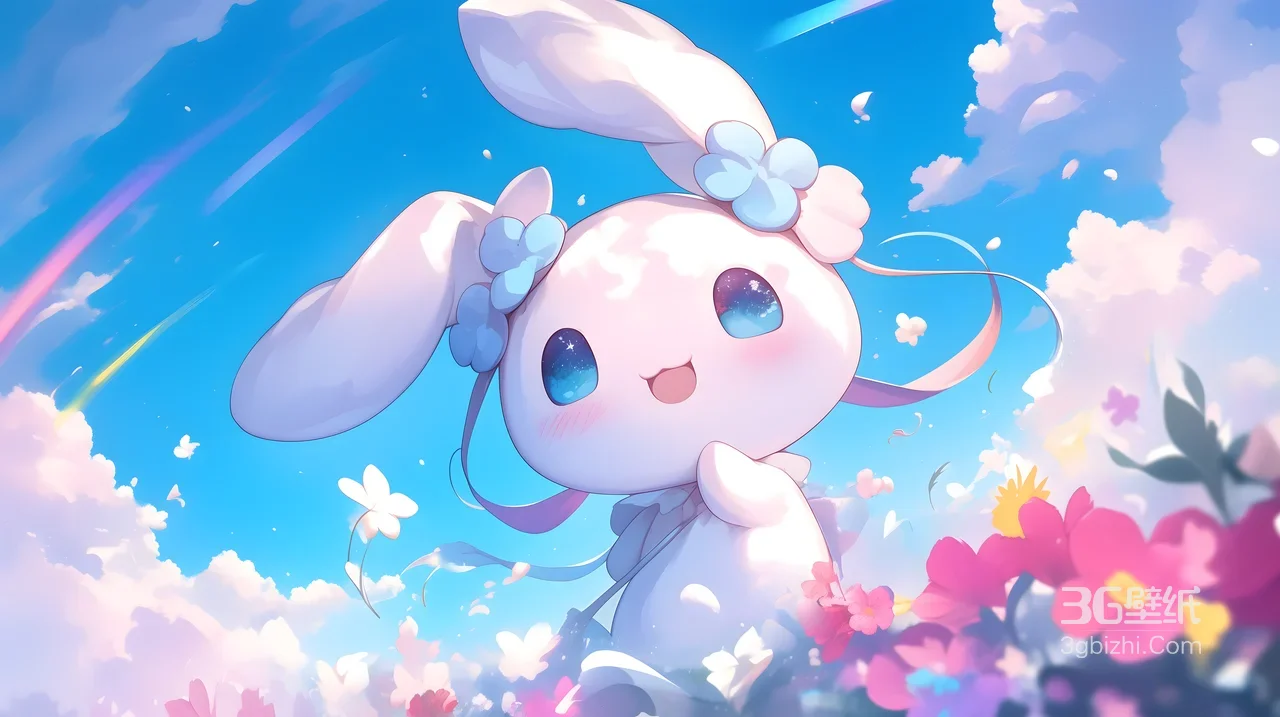软萌蓝花兔·花田云海 唯美二次元治愈电脑壁纸1