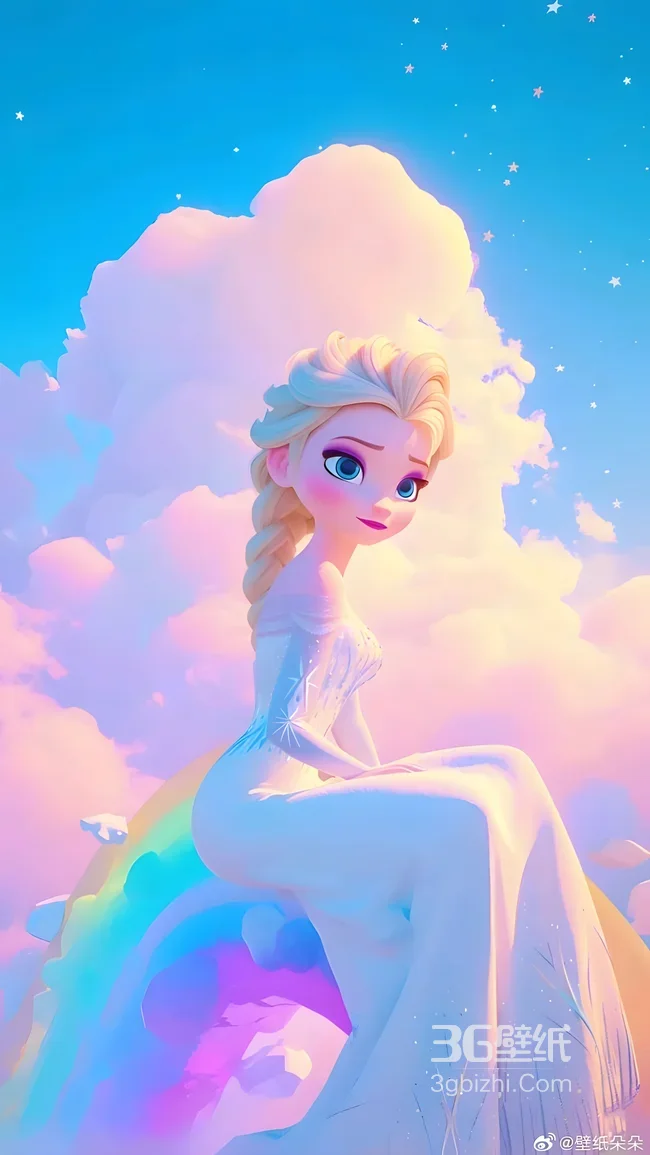 艾莎·白裙 梦幻云海彩虹 唯美影视风手机壁纸（冰雪奇缘童话风）1