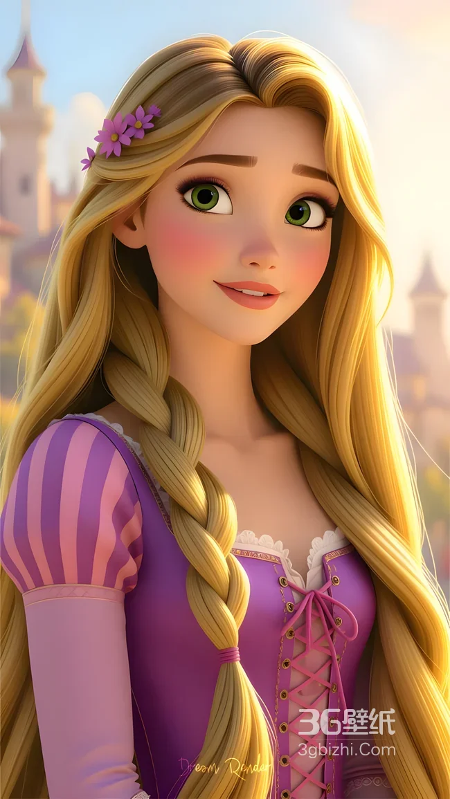 乐佩·金发辫紫裙 迪士尼《魔发奇缘》唯美童话手机壁纸1