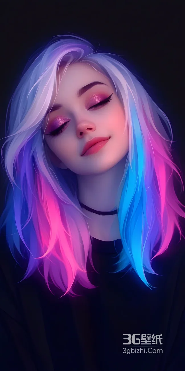 霓虹渐变发色少女·炫彩赛博风 热门竖屏壁纸1