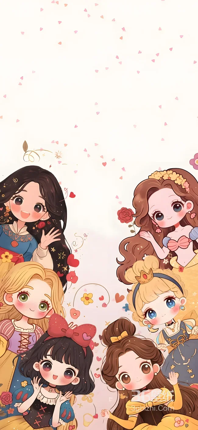 Q版迪士尼公主群像·萌系治愈风·迪士尼动画 童话公主壁纸1