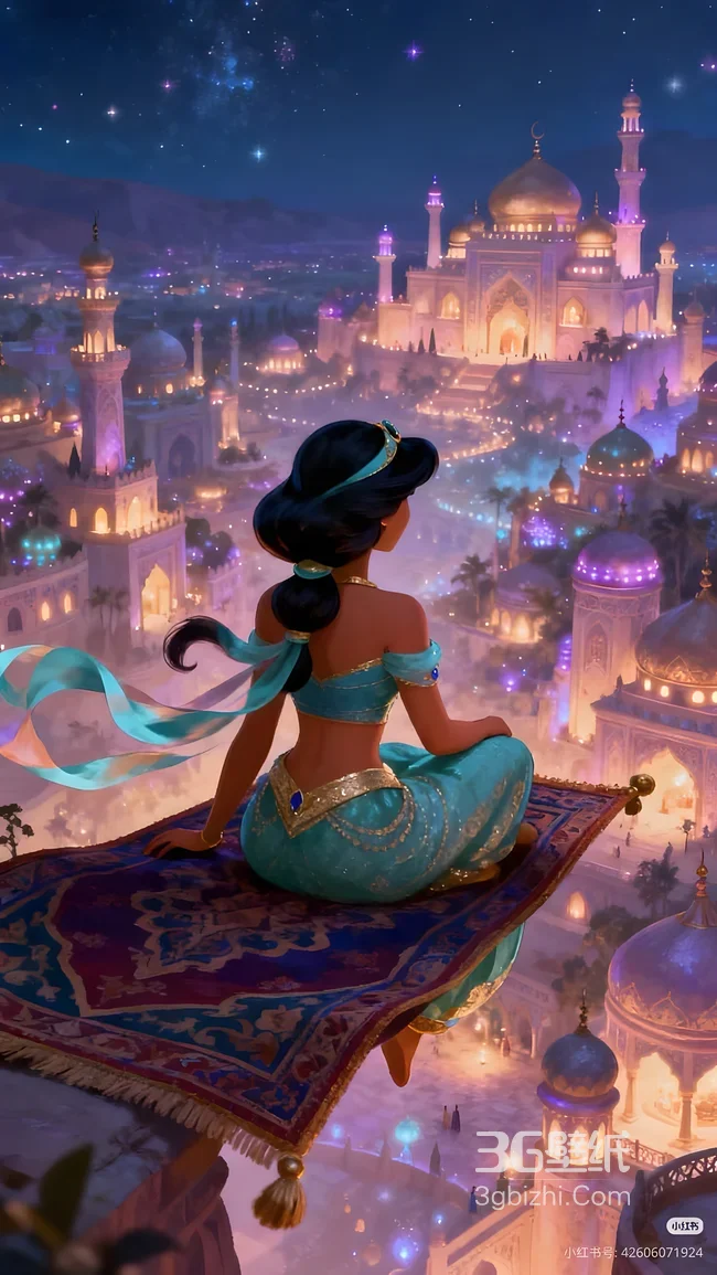 茉莉公主·飞毯俯瞰阿格拉巴 唯美梦幻迪士尼《阿拉丁》手机壁纸1