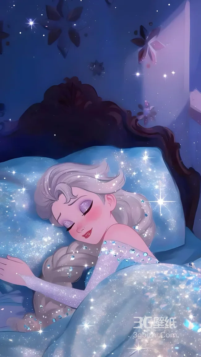 艾莎·沉睡星光 冰雪奇缘唯美梦幻 童话安眠手机壁纸1