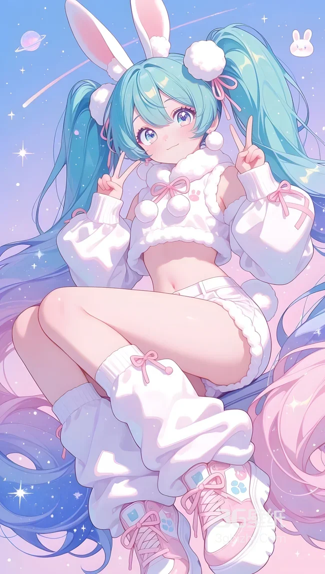 初音未来·兔耳双马尾 二次元萌系星空壁纸1