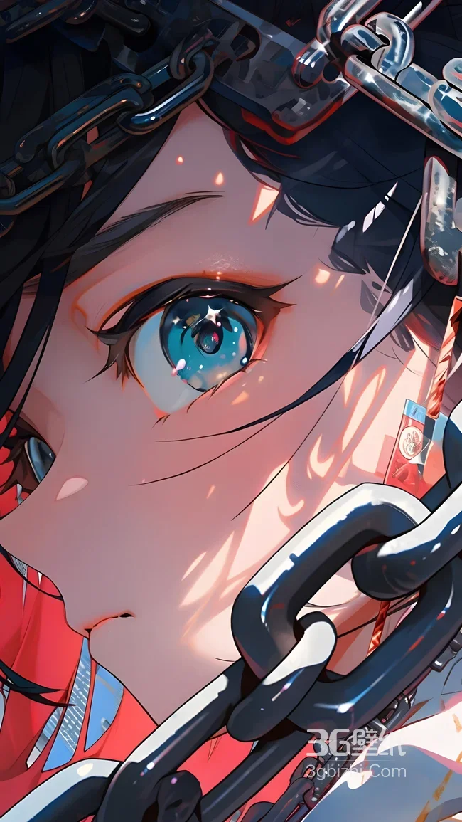 二次元插画动漫少女·链条环绕梦幻蓝眼 热门手机壁纸1