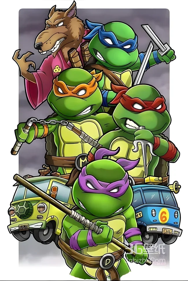 Q版忍者神龟&斯普林特·热血冒险动漫手机壁纸1