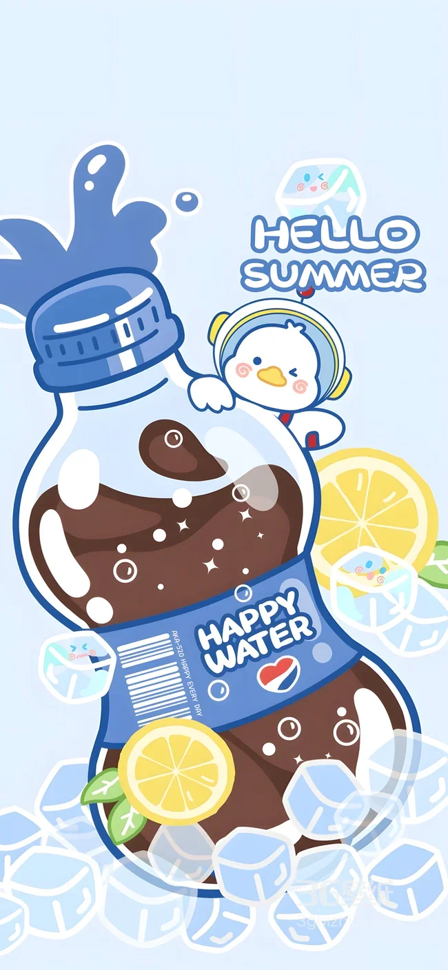 卡通鸭宇航员&可乐柠檬冰块 可爱风夏日清爽壁纸1