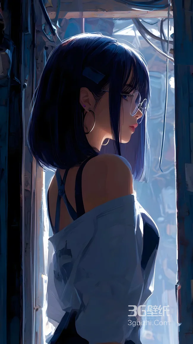 短发眼镜少女·二次元写实风 工业风背景 二次元壁纸1
