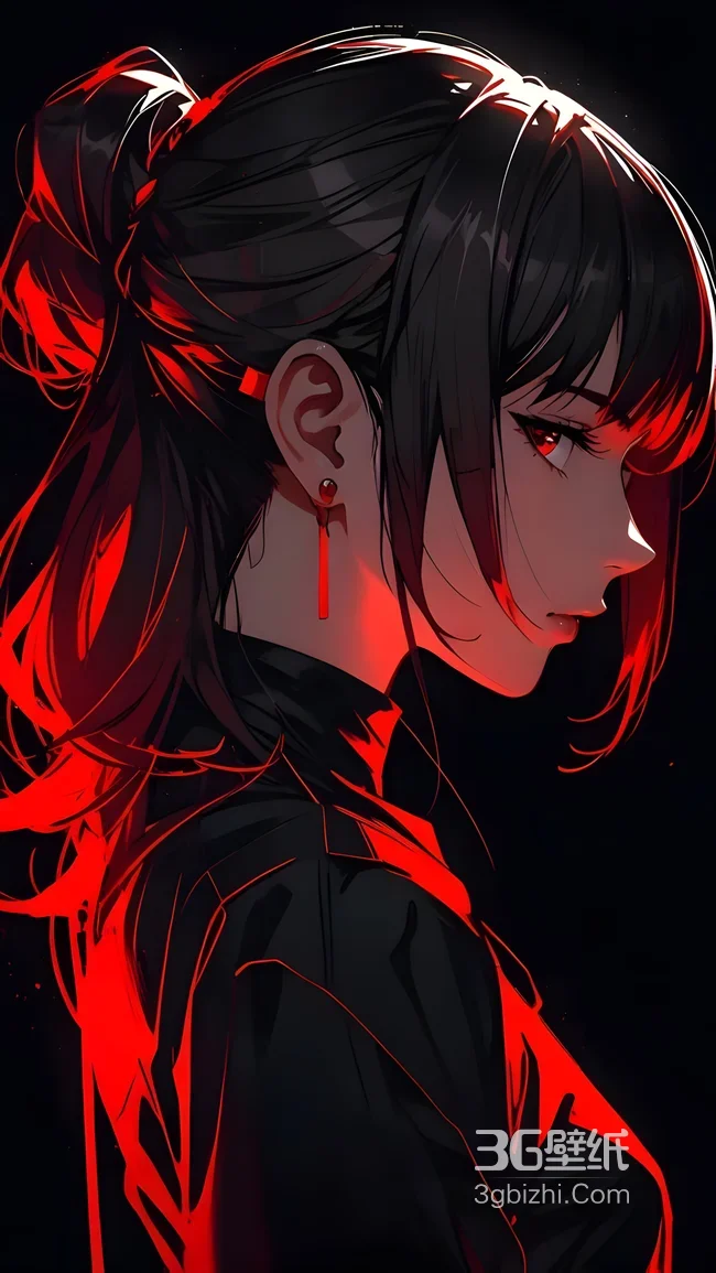 暗黑系红瞳少女·红黑光影二次元手机壁纸1
