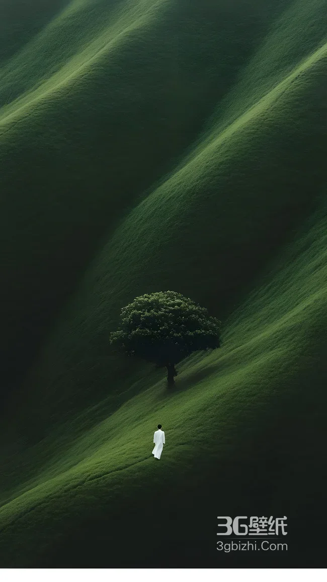白衣人孤树青绿山峦 禅意国风唯美手机壁纸（小众高级）1