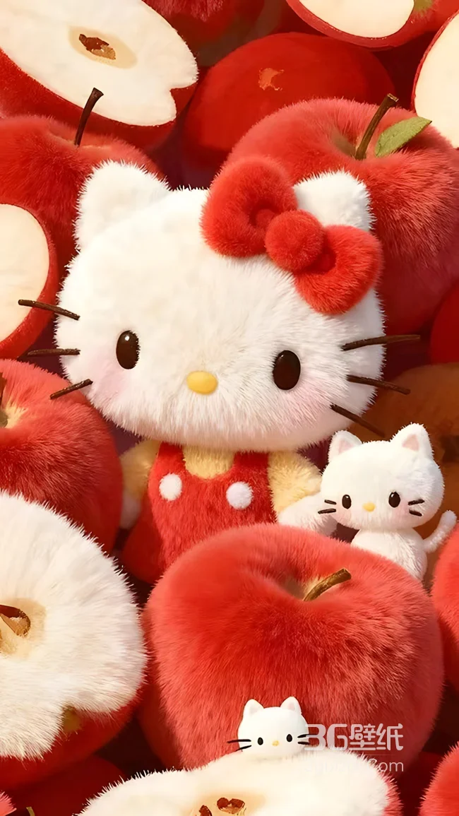 Hello Kitty与小猫咪·毛绒苹果治愈风 三丽鸥萌系壁纸1