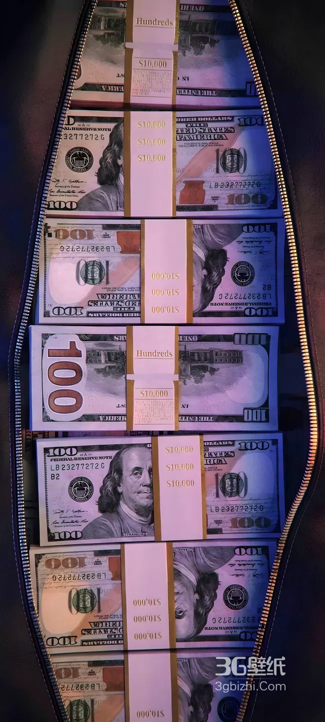 成捆百元美钞·霓虹奢华风·财富感手机壁纸1