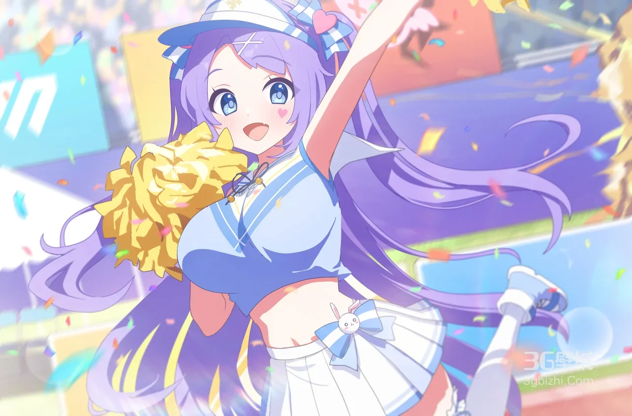 紫发啦啦队动漫少女·蓝装 二次元清新宽屏电脑壁纸1