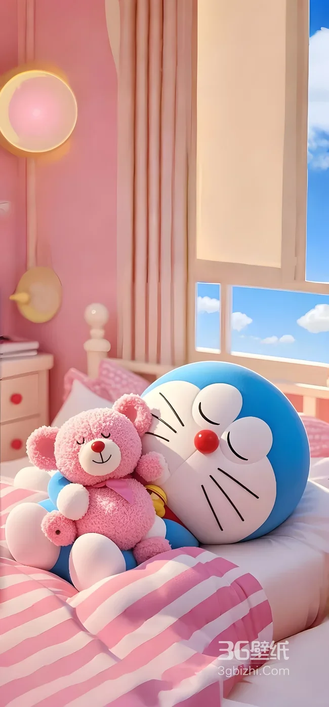 哆啦A梦·抱粉泰迪熊 少女风动漫治愈系卧室场景壁纸1