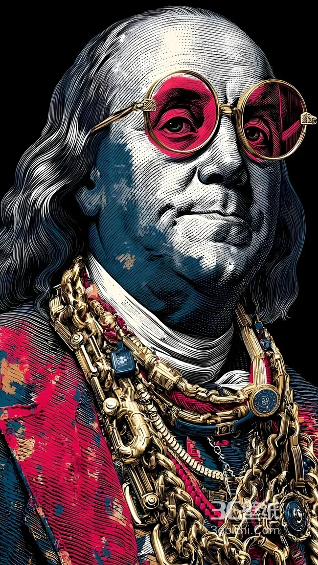 本杰明·富兰克林·嘻哈金链潮镜 复古潮流手机壁纸热款1