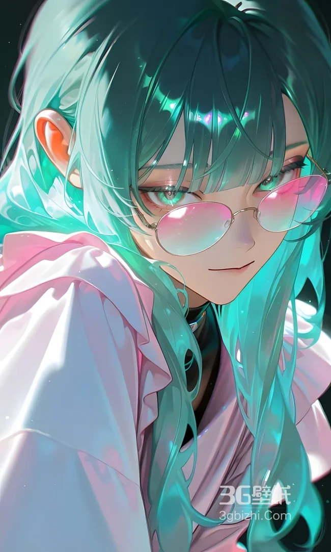 绿发眼镜少女·二次元唯美风 梦幻渐变手机壁纸1