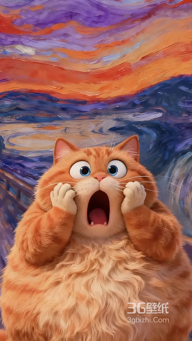 橘猫·惊恐捧脸仿《呐喊》油画风 萌宠壁纸热款1