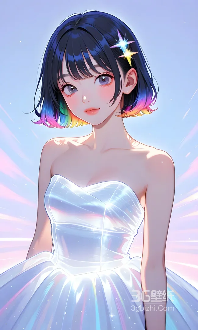 彩虹渐变短发少女·二次元唯美风 原创插画 高人气少女壁纸1