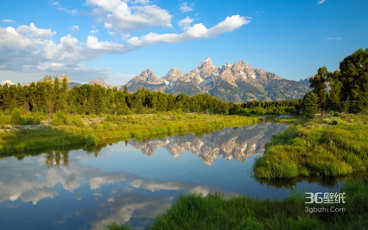 大提顿山脉·河流倒影写实唯美 高清自然风景桌面背景1