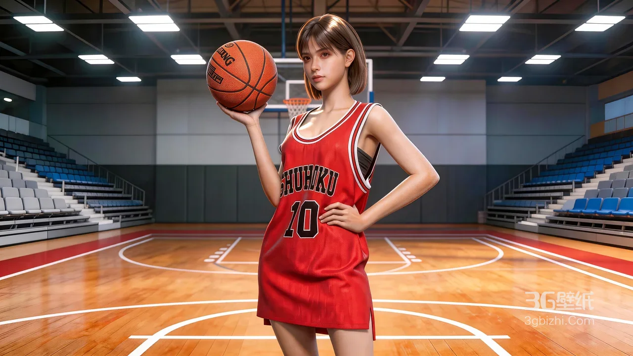 篮球少女·赤木晴子·SHOHOKU10号球衣·写实风篮球场壁纸1