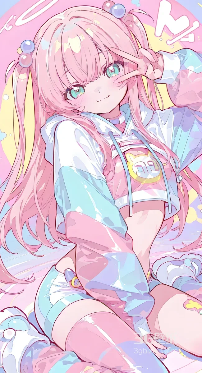 粉色双马尾二次元少女·甜美马卡龙风 软萌系手机壁纸精选1