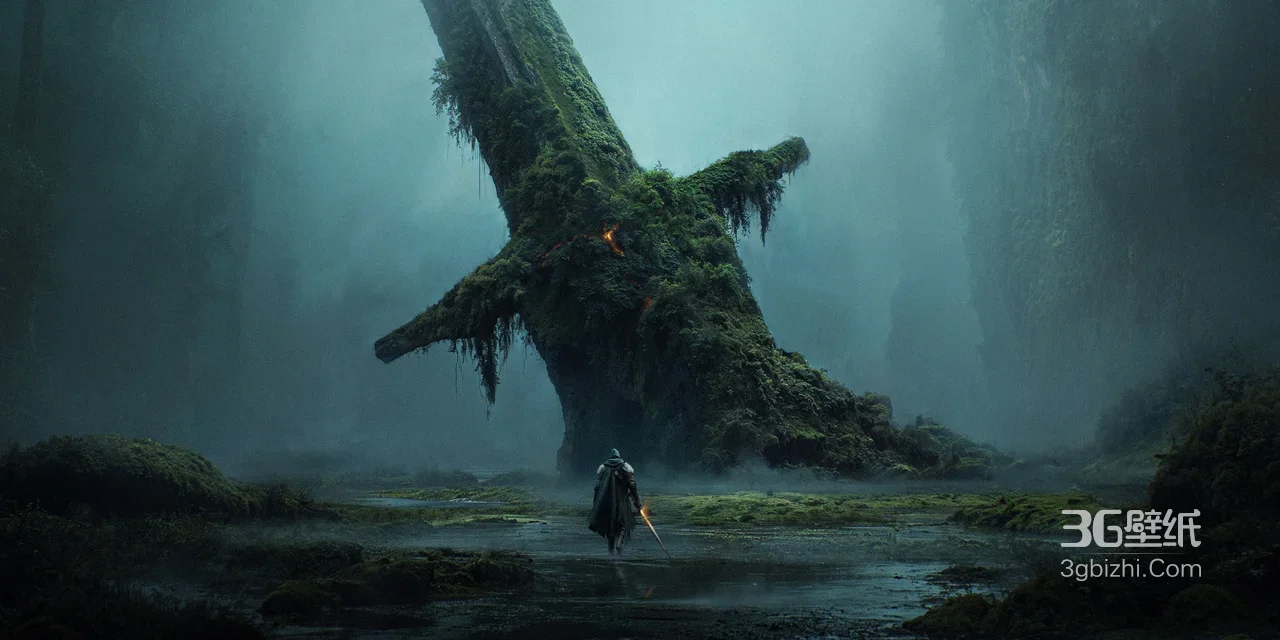 持剑战士·苔藓巨剑秘境 暗黑奇幻游戏风 宽屏电脑壁纸1