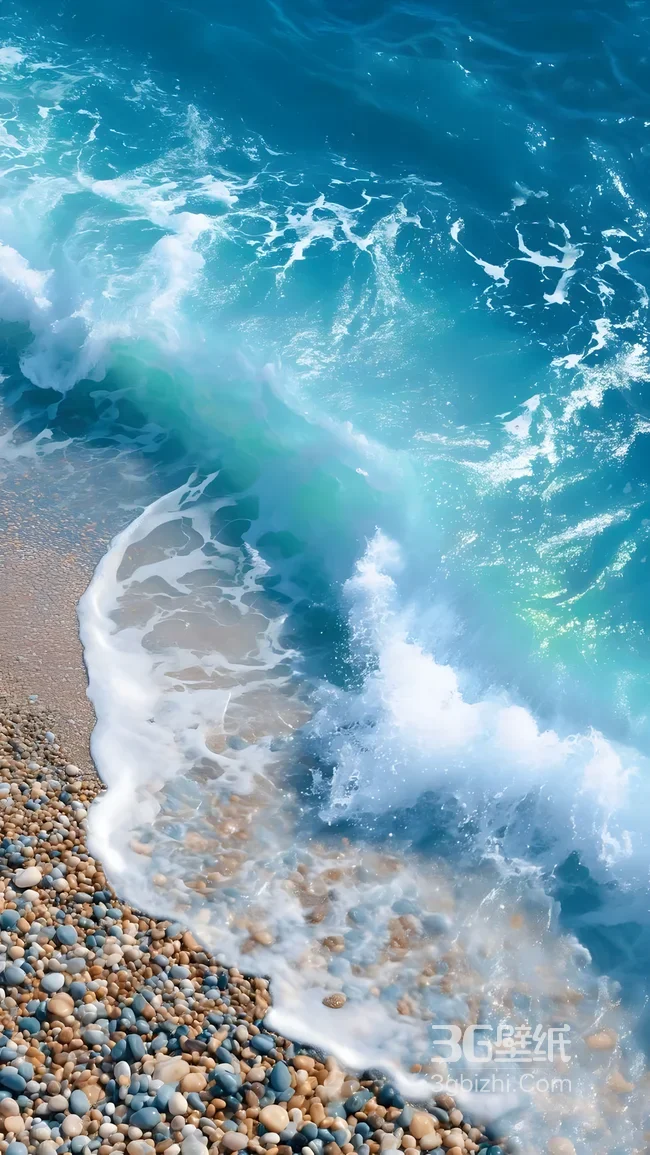 海滩海浪鹅卵石·唯美清新海洋风手机壁纸素材1