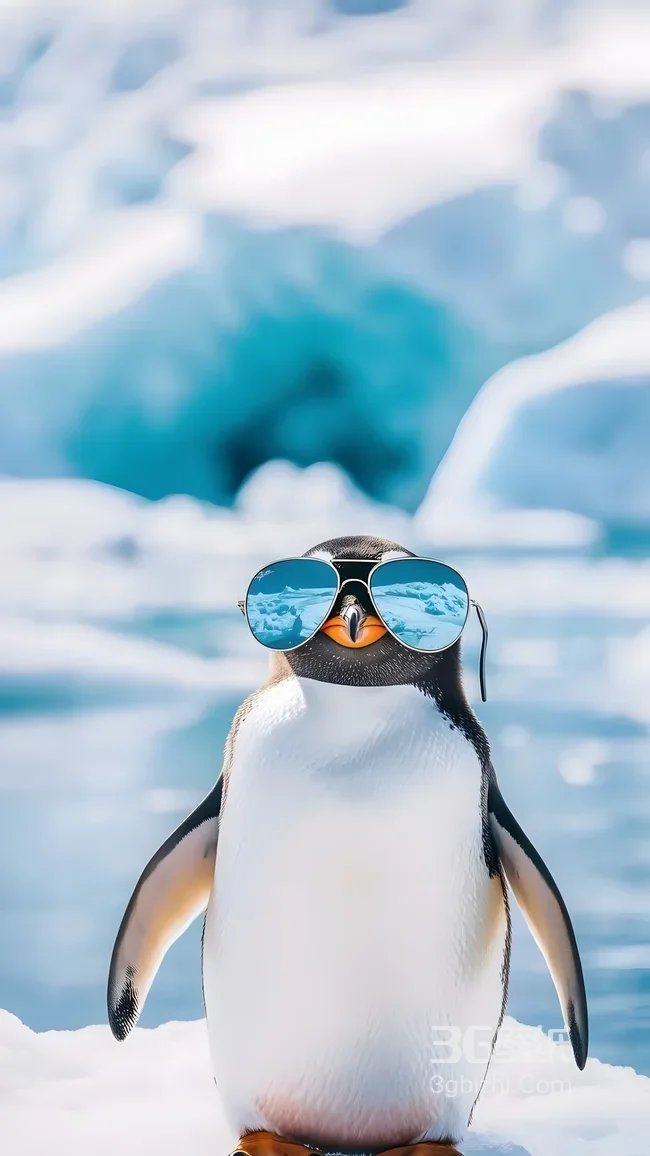 戴墨镜的企鹅·清新治愈风 极地冰雪手机壁纸（萌宠治愈壁纸）1