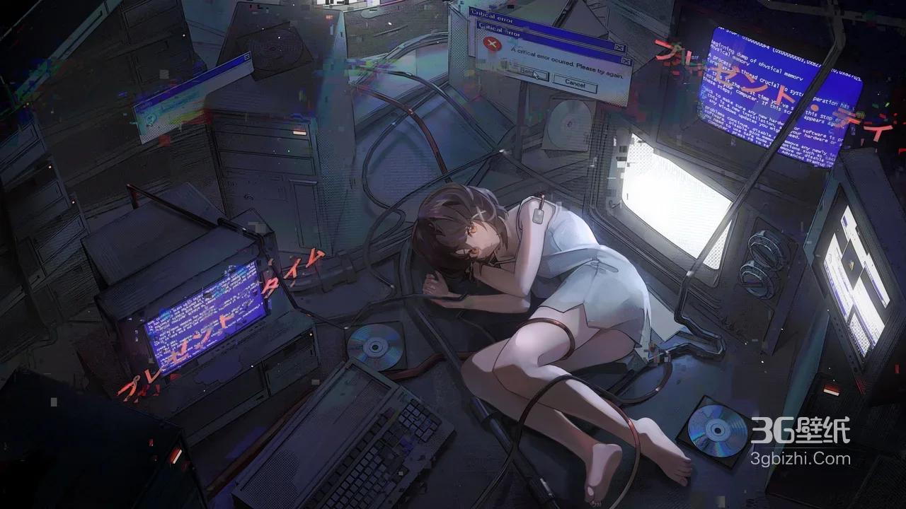 赛博朋克风休憩少女·电子设备环绕 二次元电脑壁纸1