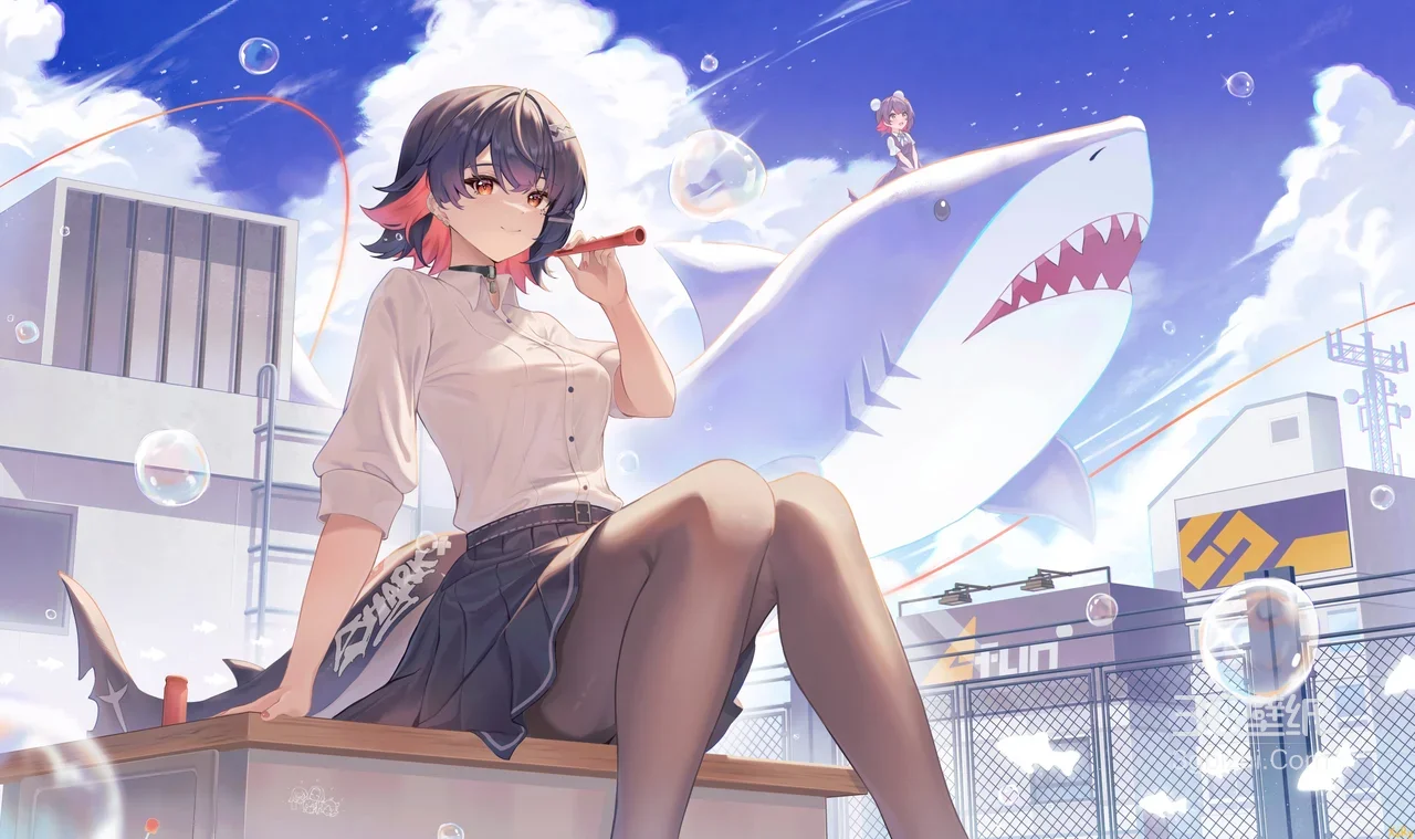 二次元少女·鲨鱼元素 都市清新动漫电脑壁纸1