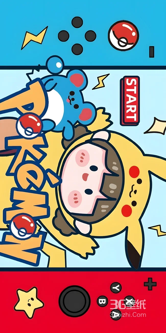 宝可梦·皮卡丘服角色+蓝色宝可梦 可爱游戏风 精灵宝可梦壁纸1