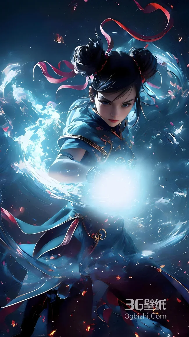 国风双髻少女·水元素灵力爆发 国漫风超燃手机壁纸1