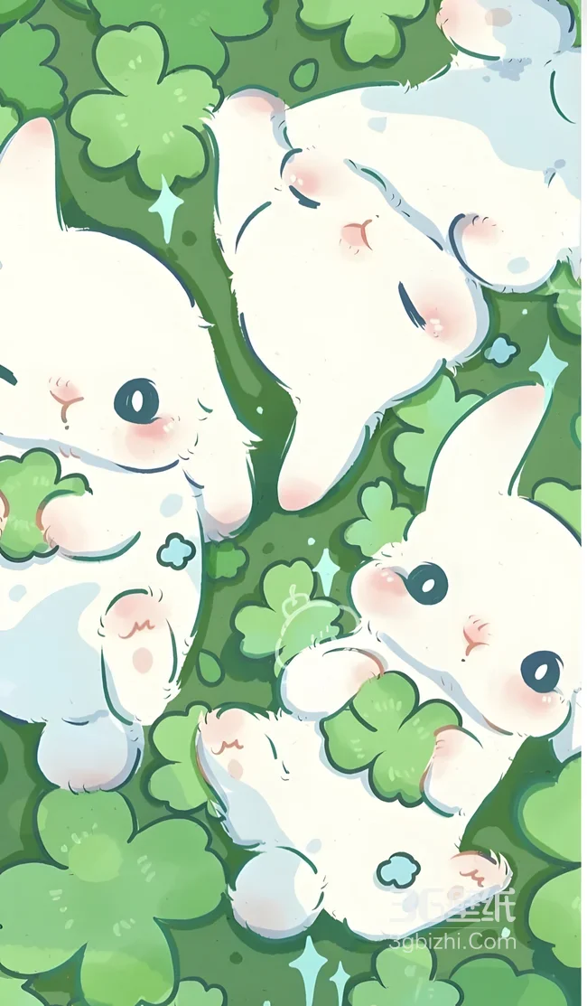 软萌小白兔·三叶草治愈场景 国漫风插画手机壁纸1