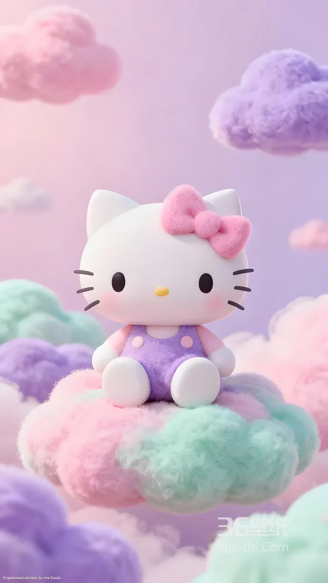 Hello Kitty·粉色蝴蝶结 梦幻云朵治愈风手机壁纸热款1