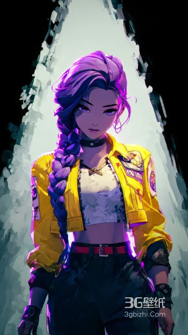 赛博朋克风紫辫少女·亮黄夹克 高人气手机壁纸1
