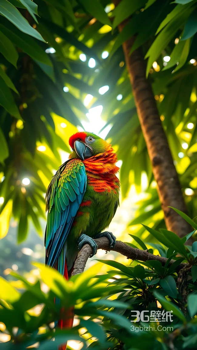 五彩鹦鹉·写实清新风 热带丛林阳光感壁纸1