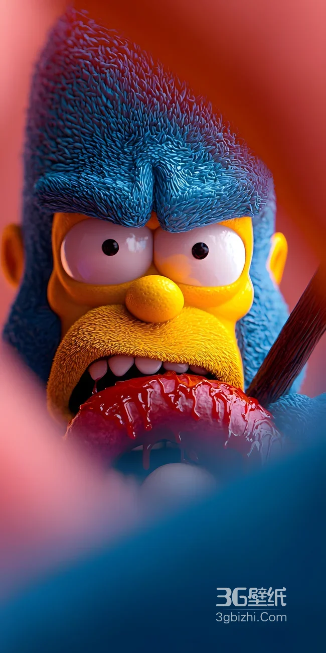 辛普森·3D拟物风 蓝毛黄脸咬红甜甜圈 辛普森一家壁纸1