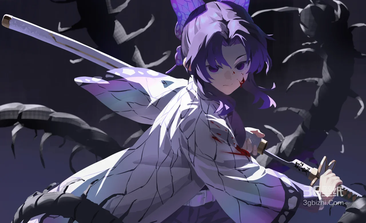 蝴蝶忍·浴血持剑 鬼灭之刃日漫暗黑风电脑壁纸1
