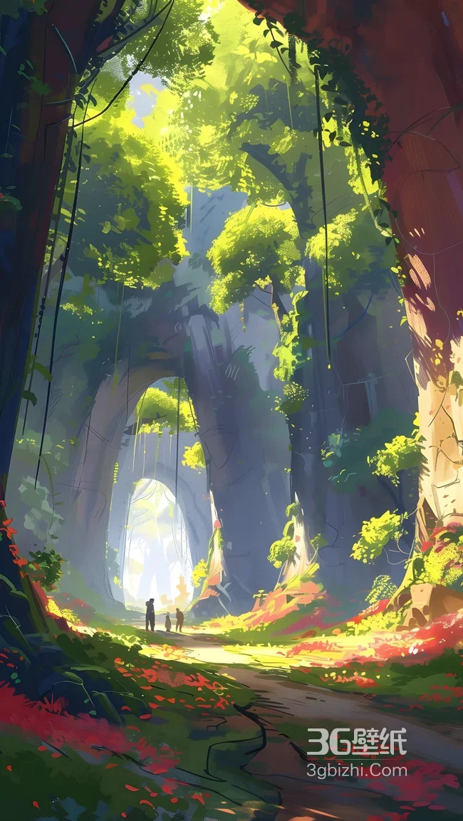 奇幻森林小径人物同行·唯美插画风手机壁纸（高热度壁纸）1