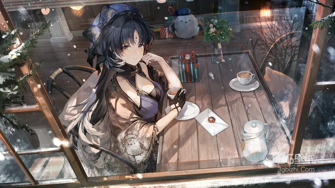 古风二次元少女·冬日暖茶场景 唯美国风电脑壁纸高清1