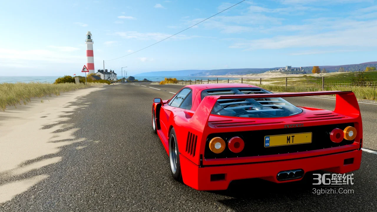 红色法拉利F40·海岸灯塔公路 写实游戏电脑壁纸1