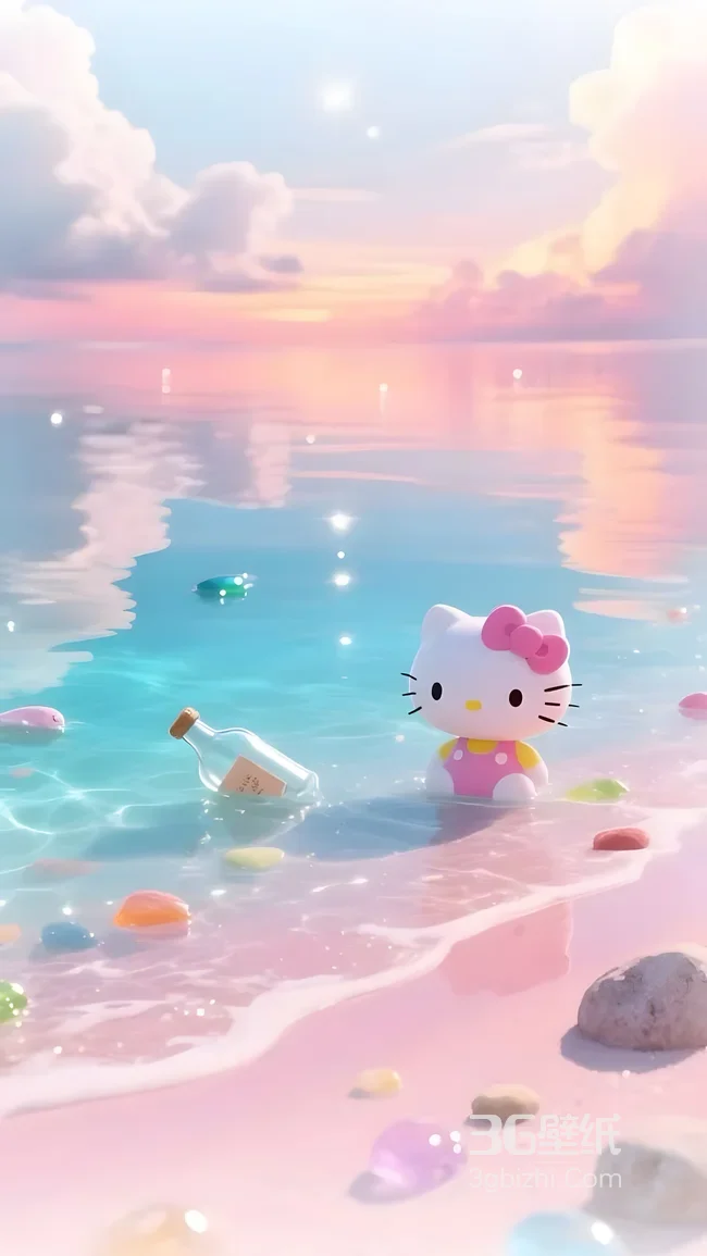 Hello Kitty·漂流瓶 粉蓝梦幻治愈手机壁纸1