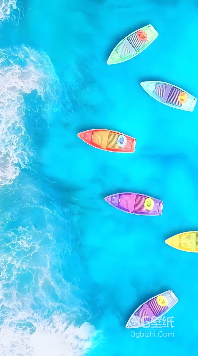 彩色小船·蓝海浪花·唯美清新风 热门竖屏海洋壁纸1