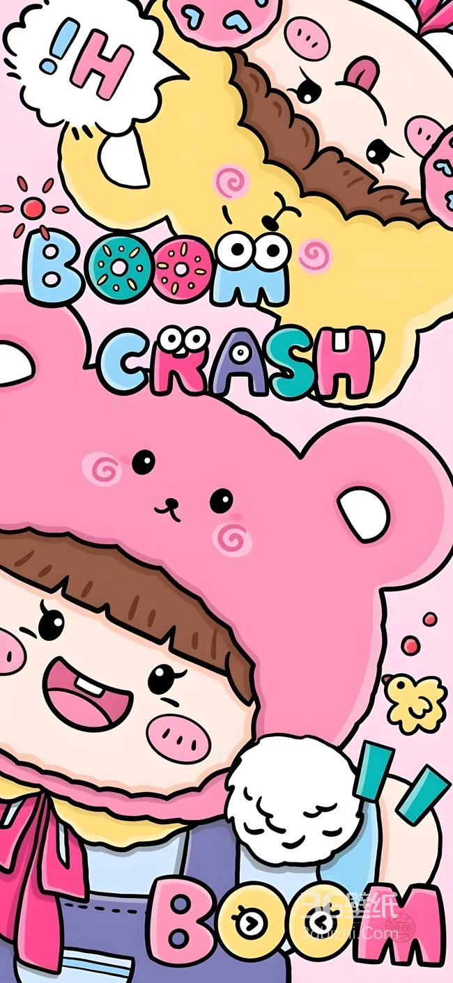 戴粉熊耳帽Q版童趣人物·萌系 高人气萌趣手机壁纸1