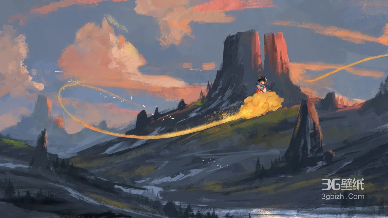 孙悟空驾筋斗云 唯美插画风 龙珠动漫电脑壁纸1