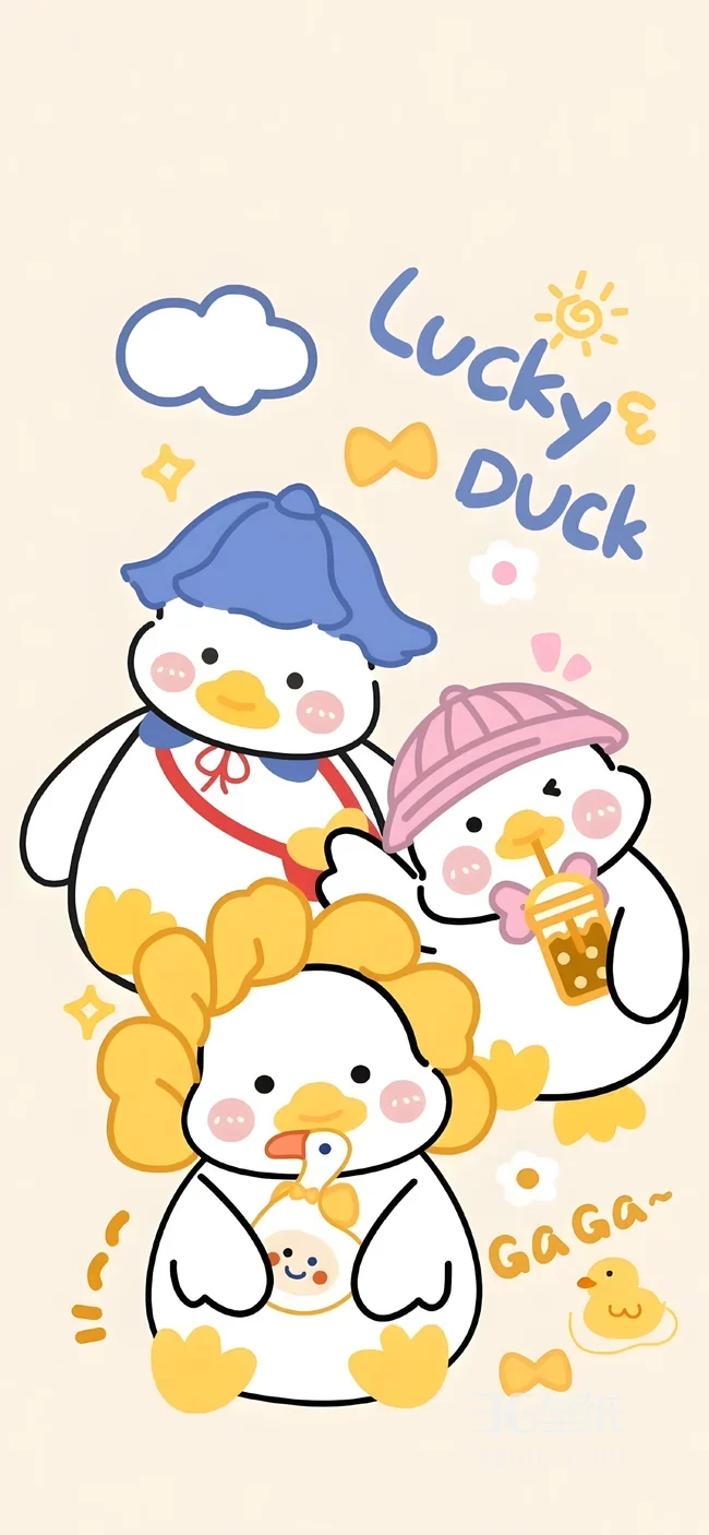 三只Lucky Duck·治愈系卡通 萌趣鸭群高适配手机壁纸1