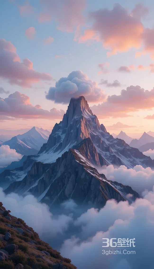 孤峰云海·唯美写实雪山峰 朝霞治愈手机壁纸1
