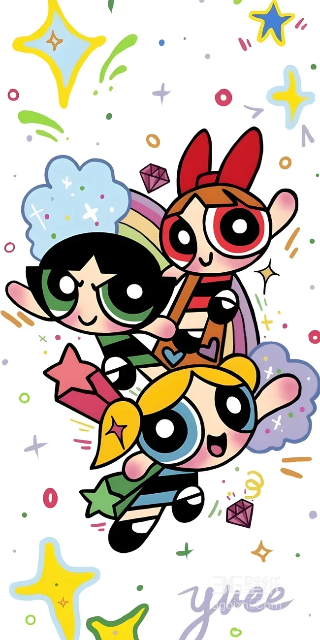 飞天小女警（泡泡·花花·毛毛）Q版国漫可爱风壁纸1