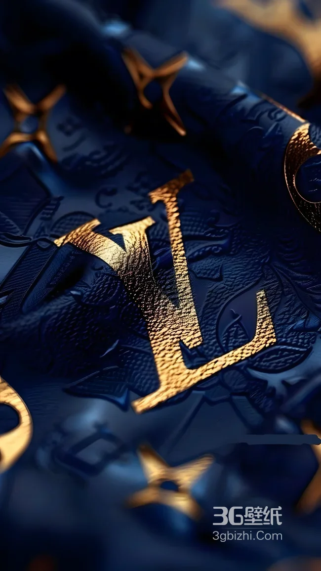 LV金色LOGO·奢华压纹深蓝色 高端品牌手机壁纸推荐1